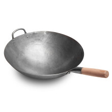 Craft Wok Big 16 Inch Heavy Hand Hammered Carbon Steel Pow Wok with Wooden and Steel Helper Handle (Round Bottom) / 731W138