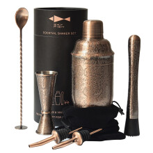 SKY FISH Cocktail Shaker Set | 6 Piece Bartender Kit with 3D Embossed Design | Professional Cocktail Making Set for Cocktail Lover | Antique Copper |