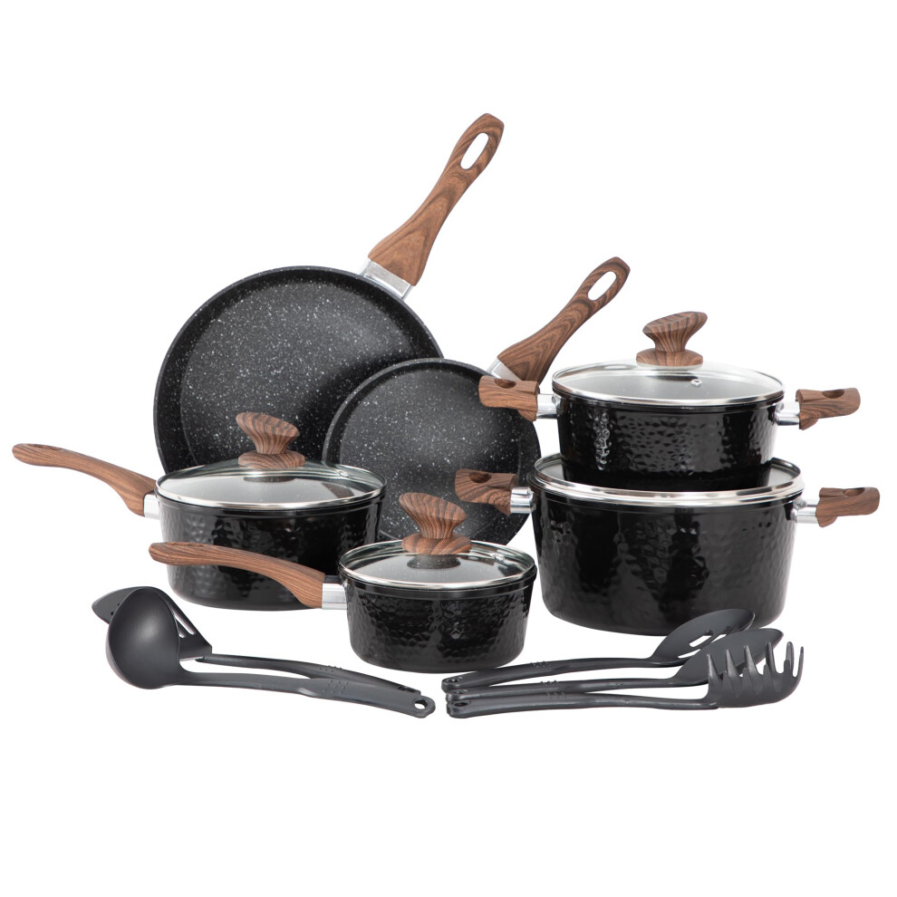 DishDelight 15 Piece Non-Stick Cookware Set, Nonstick Induction Granite-Coated Pots and Pans Set, Nonstick Saucepans Set, Black-image-OPC-PH2ZWKS-NEW
