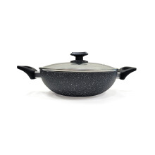 Ignite Cookware 26cm Marble Non-Stick Wok | Stir-Fry Pan with Glass Lid | Kadai | PFOA Free Non Stick for Healthy Cooking | Suitable for All Hobs