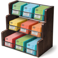 THYGIFTREE 3 Tier Tea Bag Holder, Tea Bag Storage, Solid Wood Tea Bag Organizer Box for Kitchen, Office, Countertop,Sugar Packets, Creamers