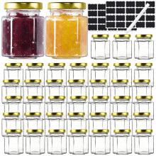 Absovetu 40 Pack Small Glass Jars with Metal Lids and Labels 100ml/3.4oz - Reusable Mason Jars Mini Jam Jars with Lids Small Hexagon Honey Jar for