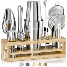 BARE BARREL? Cocktail Making Kit | 16-Piece Bartender Kit Cocktail Shaker Set Maker | Bamboo Display Stand & 35 Recipe Cards | Mixology Cocktail Gift