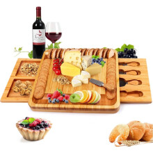Bamboo Cheese Board, Charcuterie Board, Cheese Tray, Large Cheese Platter Cheese Knives and Snack Tray Set, Ideal for Christmas, Birthday, Party,