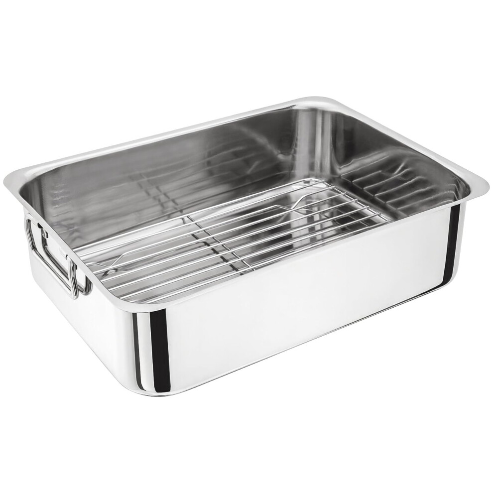 Judge H045 Extra Large Stainless Steel Roasting Pan with Rack, 36cm x 26cm x 10cm, Oven Safe, Dishwasher Safe, Gift Box - 25 Year Guarantee