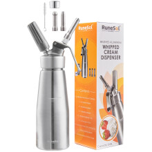 Runesol Professional Aluminium Whipped Cream Dispenser 500ml, Easy Clean Leak Free, 3 Stainless Steel Nozzles, Cream Whippers, Whipping Foam Syphon,