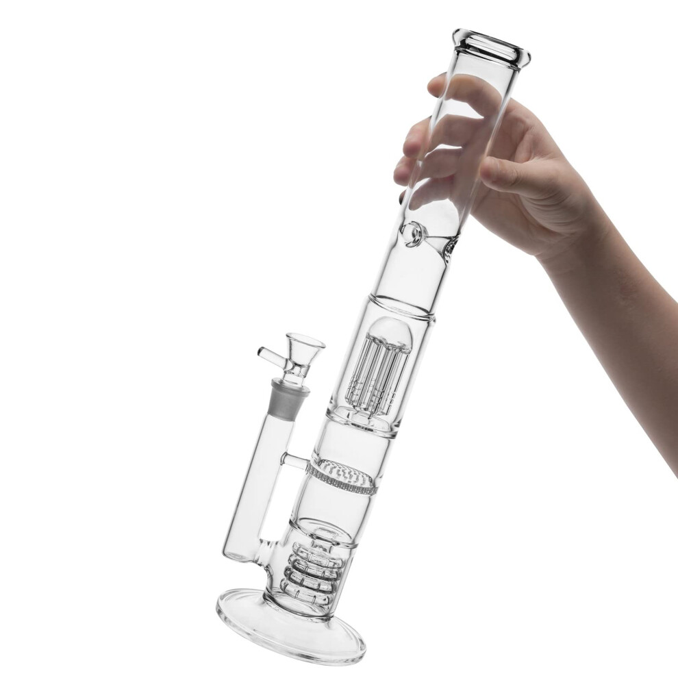Rora 17" Glass Bong 18.8Mm Big Glass Bongs Water Pipe 3 Honeycomb Perc Birdcage Clear Pipe Tube With 18 Mm Joint Slide Bowl (Clear)