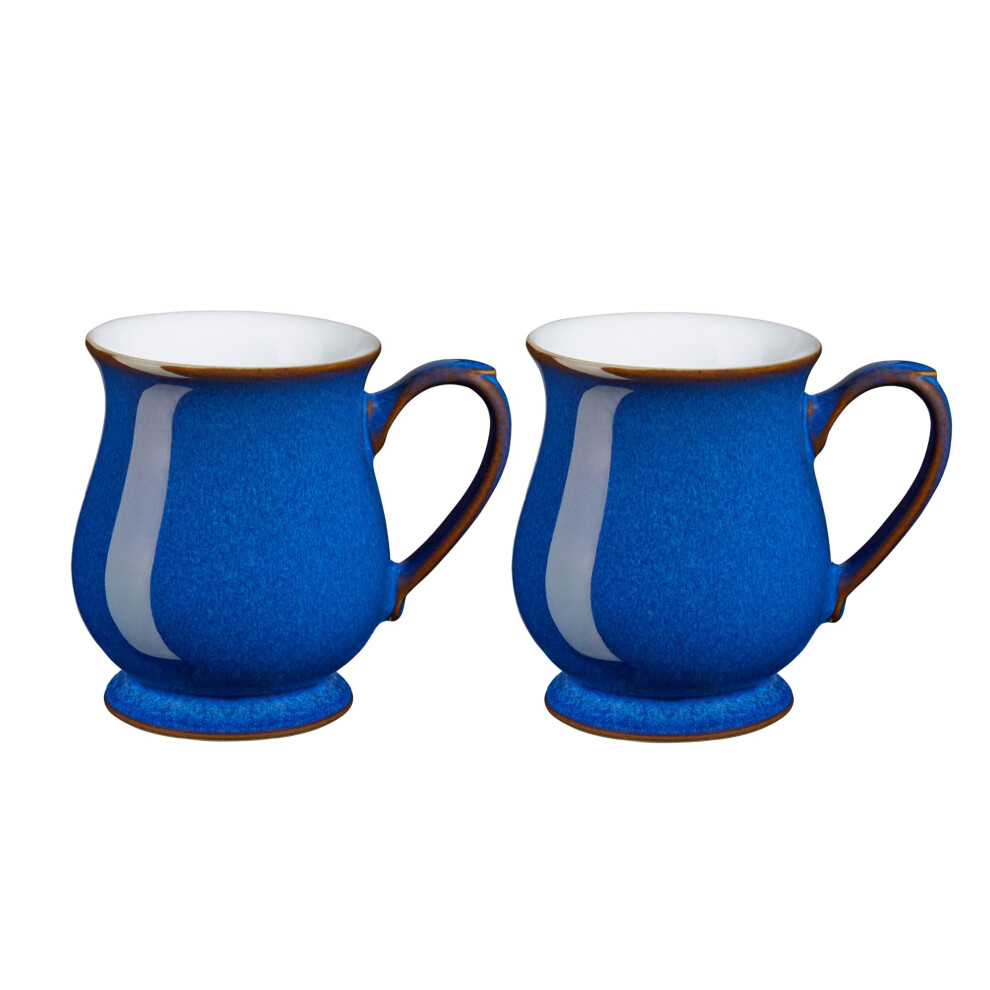 Denby - Imperial Coffee Mug Set Of 2 - 340Ml Craftmans Curved Stoneware Ceramic Tea Mug Set For Home & Office - Dishwasher Safe, Microwave Safe Blue