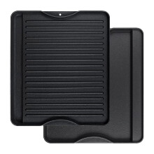 Denmay Cast Iron Griddle, 34 x 40 CM, Double-Sided Reversible Grill/Griddle Combo, Heavy Duty, Black, Rectangular, Griddle Plate for Campchef stoves