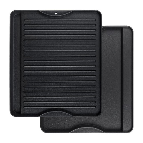 Denmay Cast Iron Griddle, 34 x 40 CM, Double-Sided Reversible Grill/Griddle Combo, Heavy Duty, Black, Rectangular, Griddle Plate for Campchef stoves