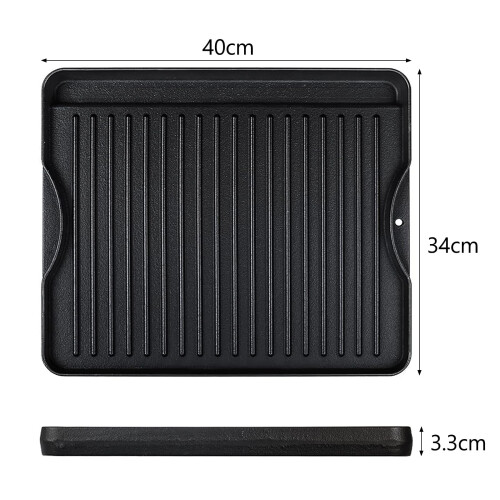 Denmay Cast Iron Griddle, 34 x 40 CM, Double-Sided Reversible Grill/Griddle Combo, Heavy Duty, Black, Rectangular, Griddle Plate for Campchef stoves 1