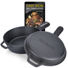 Tortillada - Cast Iron Skillet (26 cm) & Pot | Dutch Oven (3.5 Liter) | Preseasoned Cast Iron Combo Cooker + Handle Holder + E-Book with 50 Recipes,