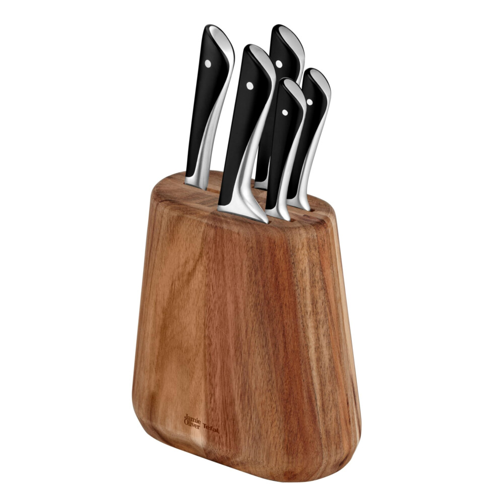 Jamie Oliver by Tefal 5-Piece Kitchen Knife Set, German Stainless Steel, Ice-Hardened Blades, Comfortable Grip ? K267S556