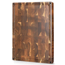 XINZUO Large Thick End Grain Acacia Wood Cutting Board- (19''L x 14''W x 1.5''T) Reversible Wooden Chopping Board with Non-Slip Feet, Built-in Handles