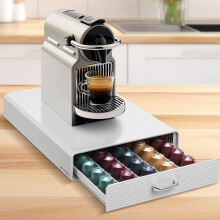 Navaris Coffee Pod Holder Drawer - 50 Capsule Storage Organiser Tray Container Box Stand - Compatible with Standard Sizes of Pods and Capsules - White