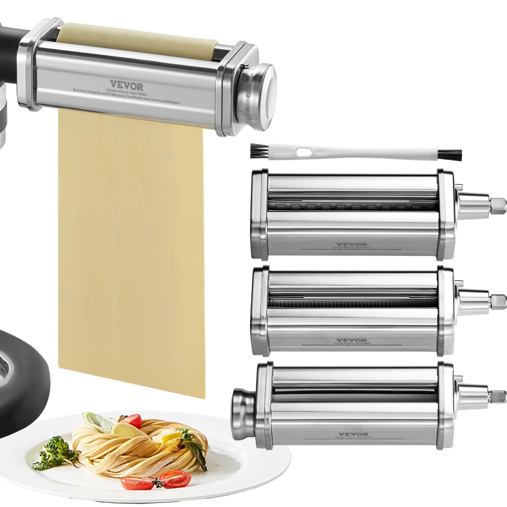 VEVOR Pasta Attachment for KitchenAid Stand Mixer, Stainless Steel Pasta Roller Cutter Set Including Pasta Sheet Roller, Spaghetti and Fettuccine