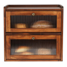 GUUSII HOME Bread Bin Wooden Breads Storage Box for Kitchen Countertop Double Decker Large food Container Homemade Front Opening Vintage Tall Fruit &