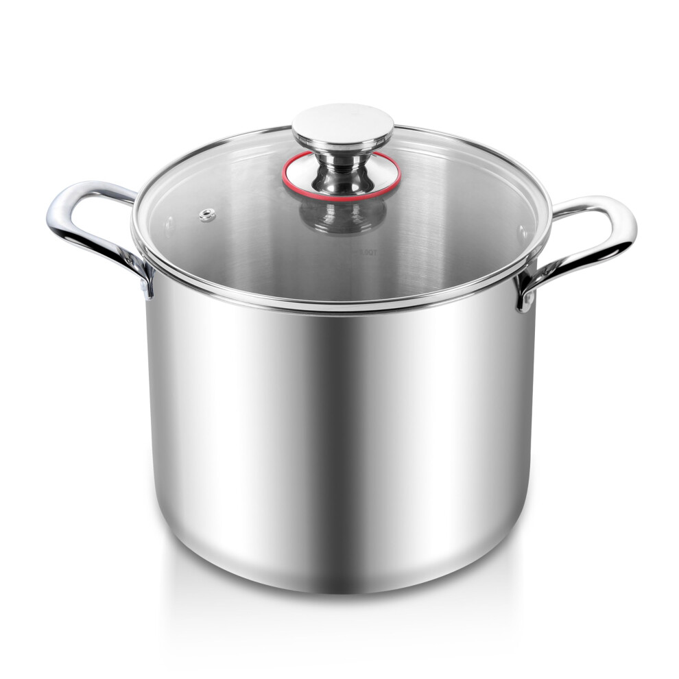 Joyfair Large Stock Pot, 10L Tri-Ply Stainless Steel Stockpot with Glass Lid, Induction/Gas/Ceramic/Electric/Halogen Safe Soup Pot for Simmering-image-OPC-PH2ZXGH-NEW