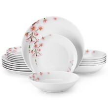 VEWEET Dinner Sets for 6 People, Porcelain Plates and Bowls Set, Dinner Plates, Dessert Plates, Soup Bowls, 18 Pieces, Round, Series Annie