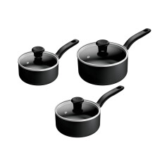 Titanium Essential Set 3 pcs, saucepans 16/18/20 cm + Lids, High-Performance Non-Stick Coating, Metal Spatula Safe, All Hobs excluding Induction,