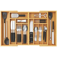 Lifewit Bamboo Extra Large Cutlery Drawer Organiser, Expandable to 36 Inches Cutlery Tray for Kitchen, Adjustable Silverware and Flatware Holder,