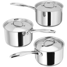 Stellar Profile Set of 3 Stainless Steel Saucepans with Lids, 20cm 18cm 16cm, Induction Ready, Oven Safe, Dishwasher Safe