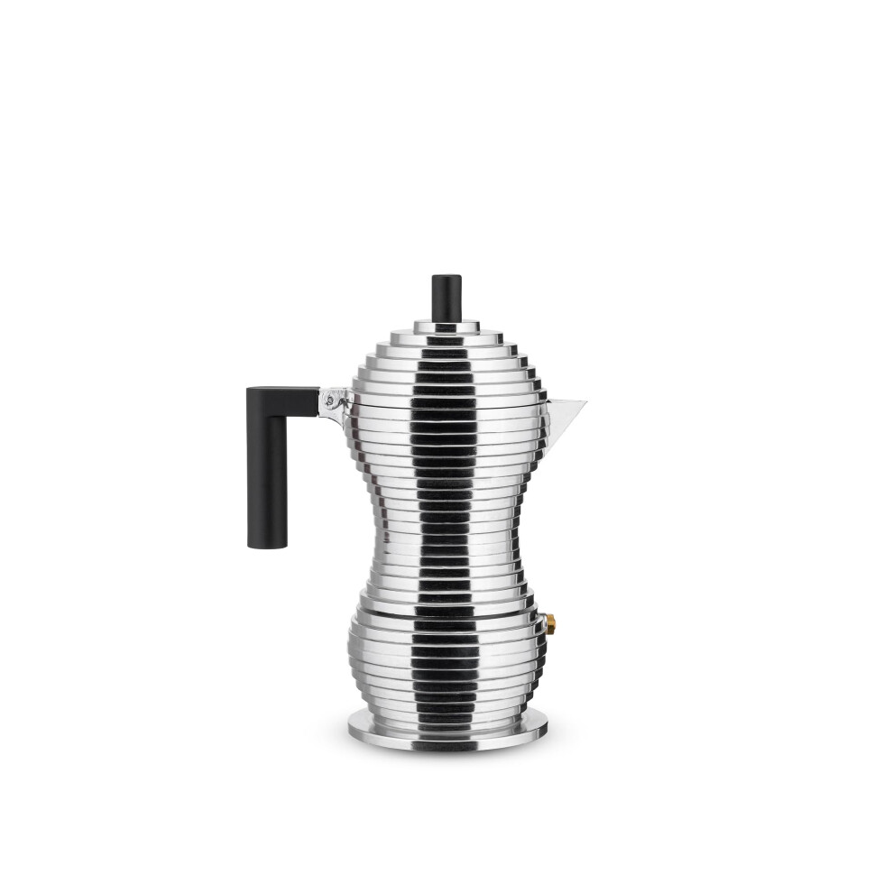 Alessi Mdl02/3 B Pulcina Espresso Coffee Maker In Cast Aluminium. Handle And Knob In Pa, 3 Cups Black