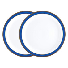 Denby - Imperial Blue Dinner Plates Set of 2 - Dishwasher Microwave Safe Crockery 26.5cm - Blue, White Ceramic Stoneware Tableware - Chip & Crack