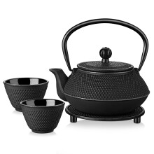 Velaze Iron Teapot set, Traditional Japanese Tetsubin Tea Kettle Cast Iron Teapot with Stainless Steel Infuser, Antique Small Dot Design, 2 Iron Cups