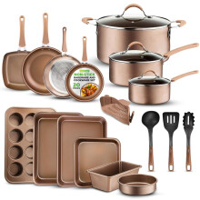 Nutrichef 20 Piece Pots and Pans Set, Bakeware and Cookware Set, Induction Hob Pots Set w/Lids, Non Stick Set, Heat Safe Silicone Handles, Saucepan,