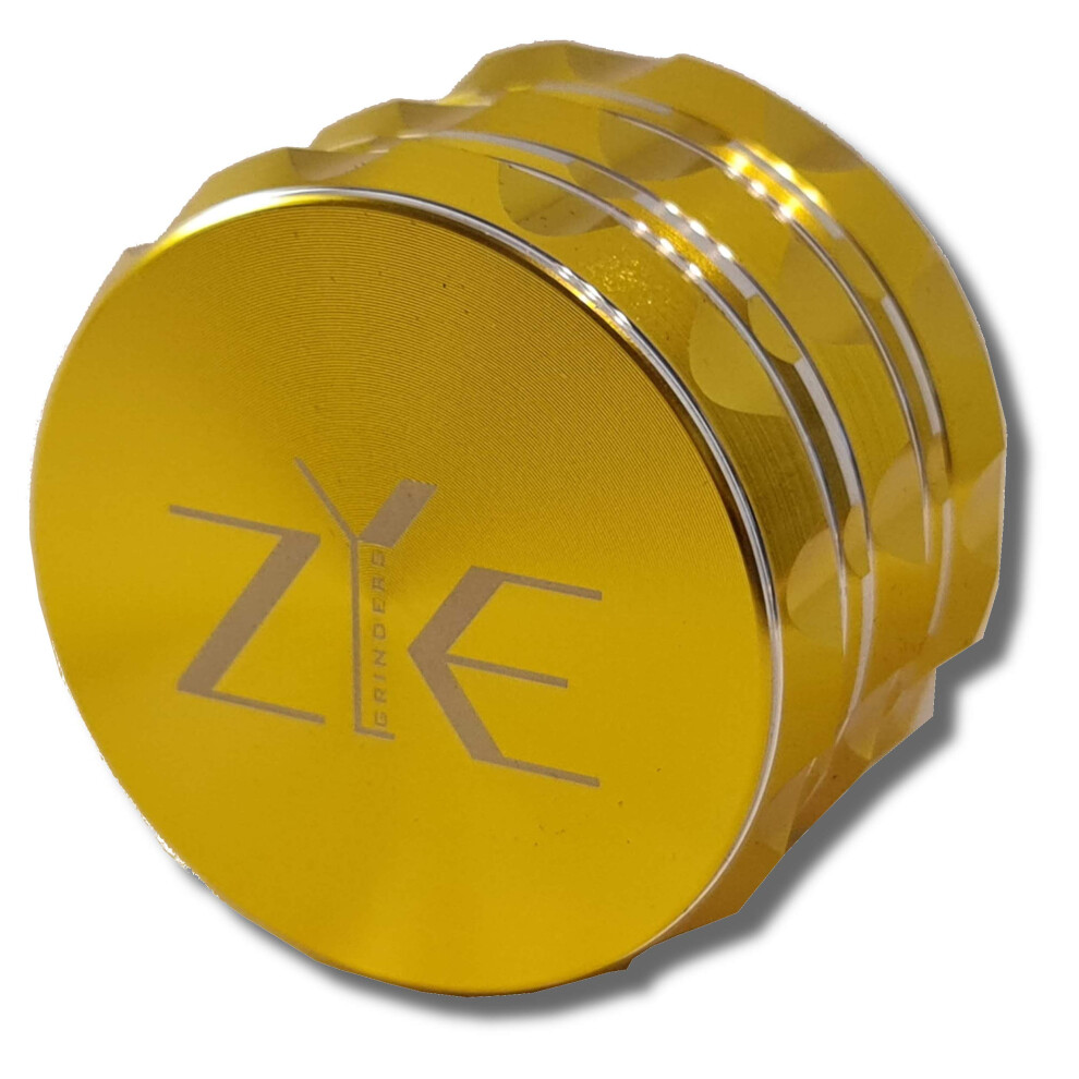 Zye Grinders Zye Herb Grinder ? Quality Aluminium W/Ultra Sharp Teeth ? Large 2.5" 4 Piece W/Twist & Lock Storage Layer ? No Flaking And Non-Stick - Gold