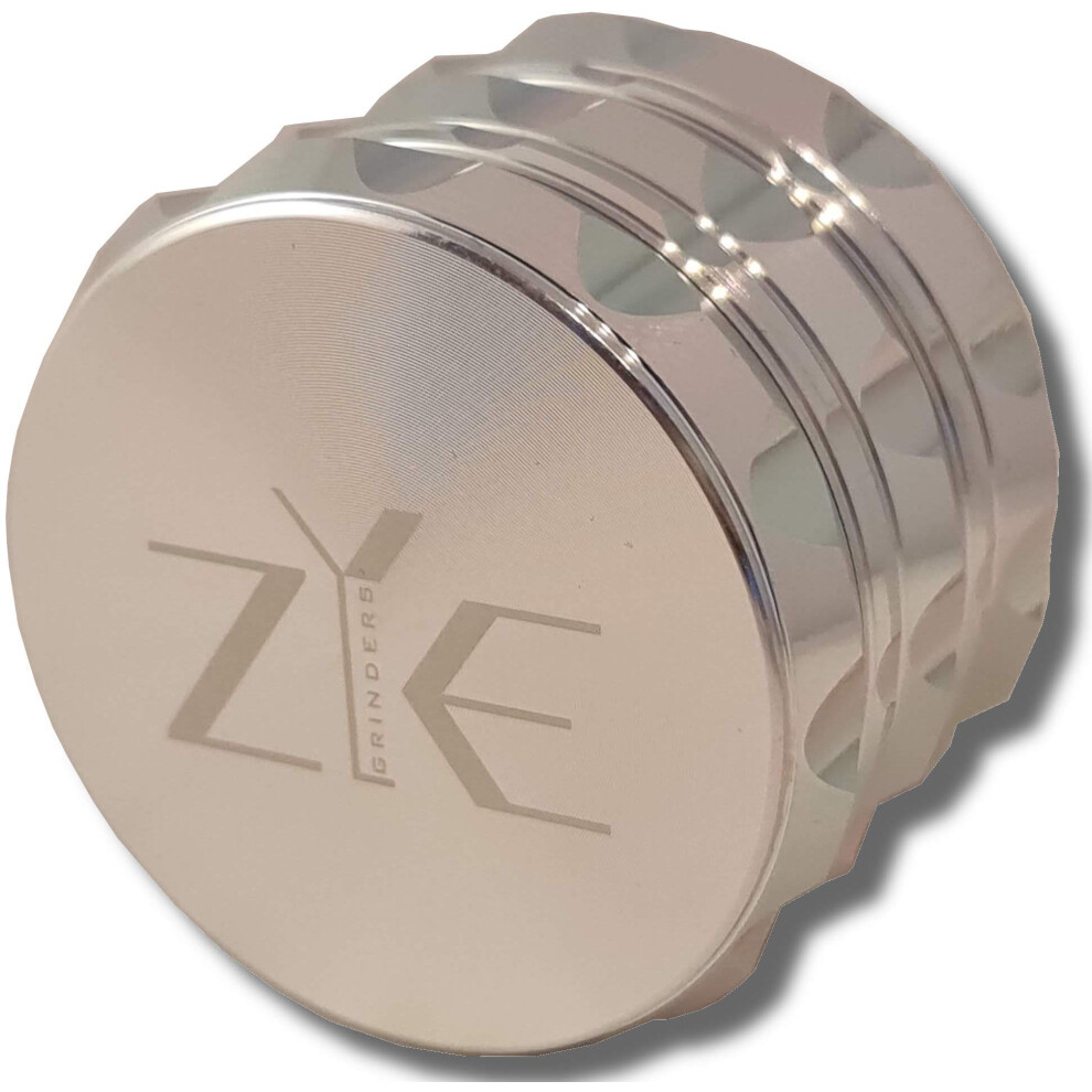 Zye Grinders Zye Herb Grinder ? Quality Aluminium W/Ultra Sharp Teeth ? Large 2.5" 4 Piece W/Twist & Lock Storage Layer ? No Flaking And Non-Stick - Silver
