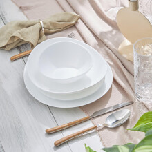 Karaca White Pure Glass Dinner Set with Dinner Plate, Deep & Cake Plates & Cereal/Soup Bowls - Plates and Bowls Set for 6 People - 24 Piece Dinnerware