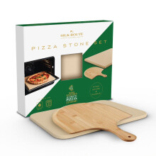 Silk Route Home Pizza Stone and Paddle Set ? Large Temperature Resistant & Non-Stick Rectangular Cordierite Pizza Stone (38cmx30cm) and Premium