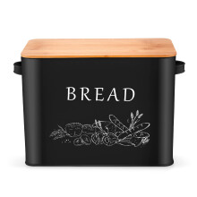Herogo Bread Bin, Metal Bread Box with Wooden Lid for Cutting Loaf Board, Extra Large Loaf Holder Holds 2 Loaves, Space Saving Storage for Kitchen