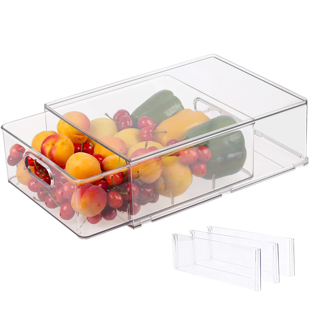 Abiudeng Kitchen Storage Organisation Fridge Drawer Cupboard Organiser with Pullout Drawer Stackable Fridge Organizer Set BPA free Clear Pantry-image-OPC-PH2ZXVQ-NEW