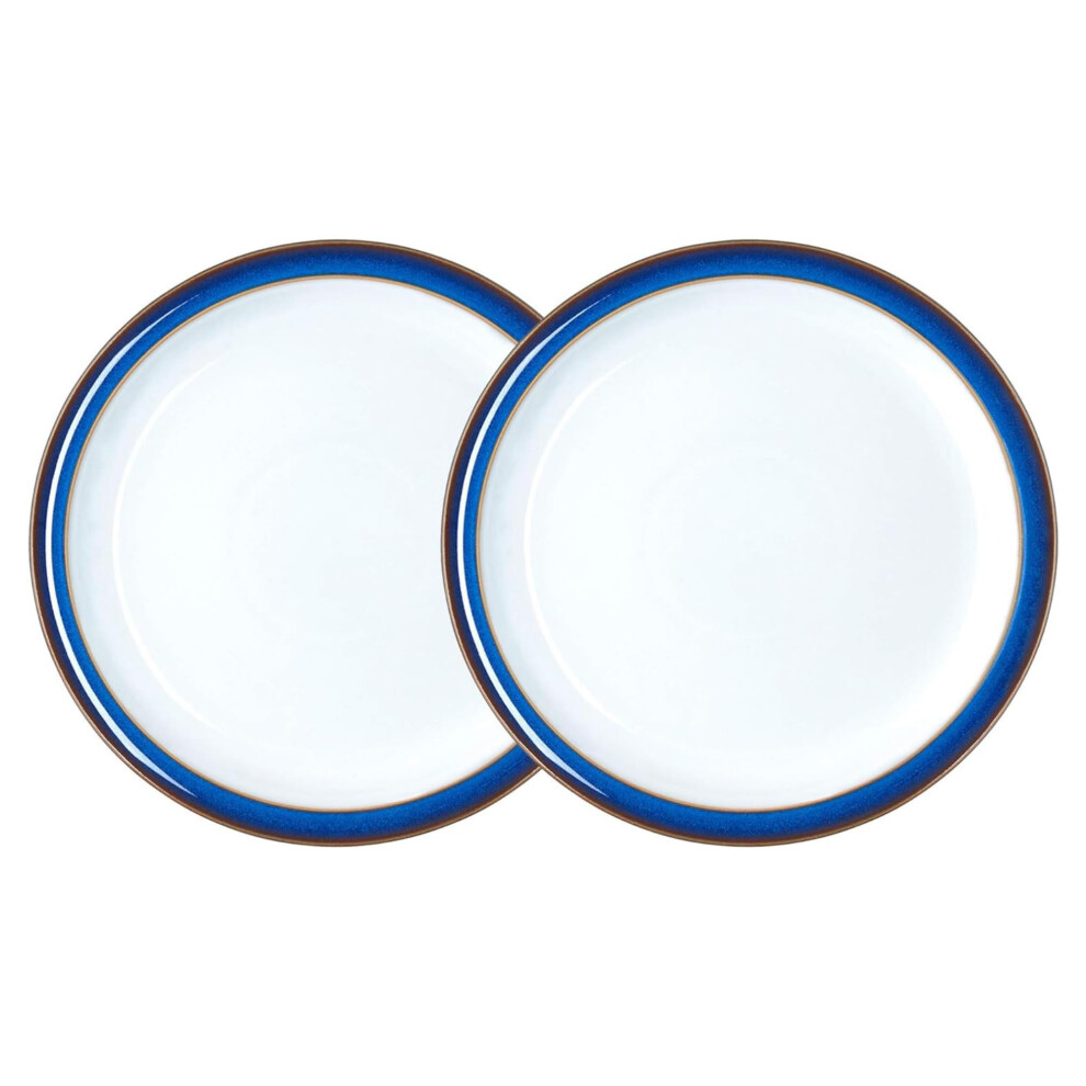 Denby - Imperial Blue Small Plates Set of 2 - Dishwasher Microwave Safe Crockery 17.5cm - Royal Blue, White Ceramic Stoneware Tableware Side Plates -