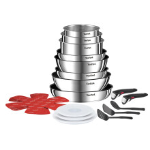 Tefal Ingenio Detachable Handle Pan 20pcs, Stainless Steel, Compact, Compatible with All hobs Induction & Oven, 2-in-1 Pans and bakeware Set,