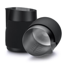 Normcore Handleless Milk Pitcher - Espresso Steaming Pitcher with Round Spout - 18/8 Stainless Steel Milk Frothing Jug, Black Non-Stick - Coffee Latte