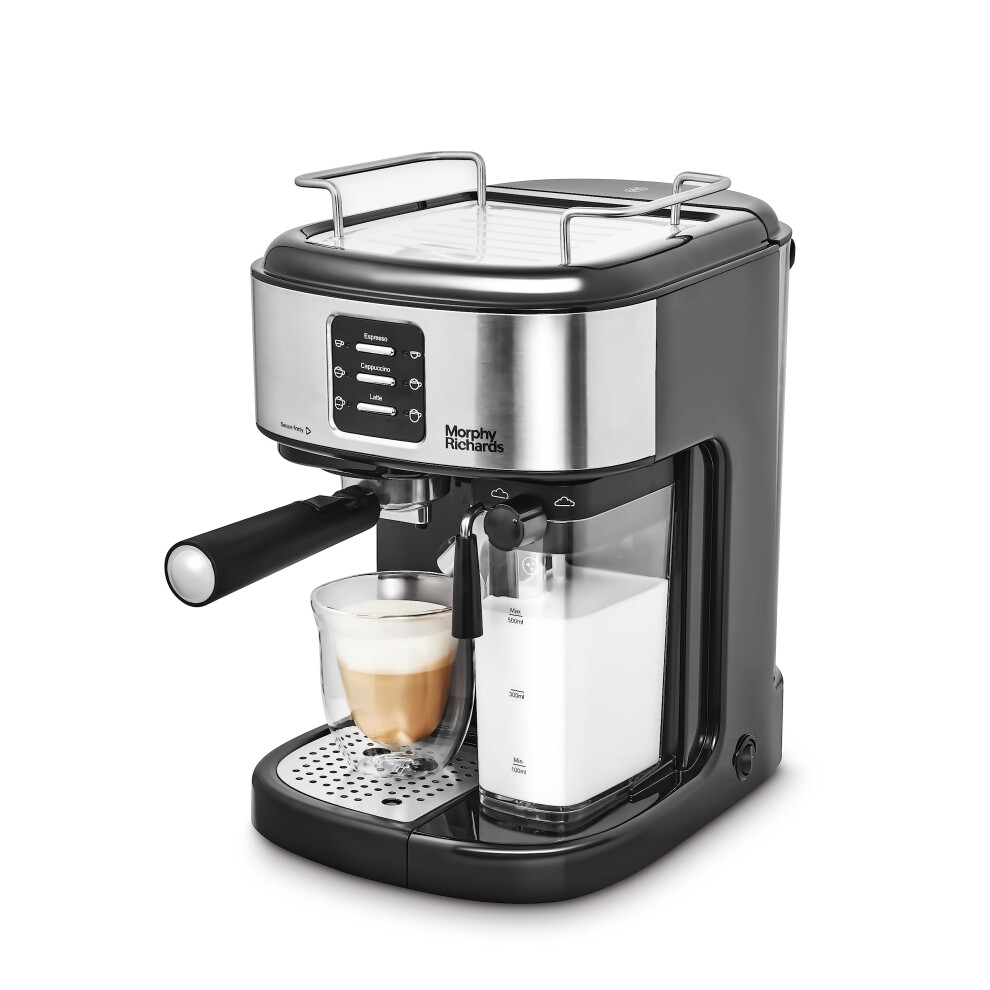 Morphy Richards Traditional Pump Espresso Coffee Machine & Automatic Milk Frother, 15 Bar Pressure, One Touch Espresso, Cappuccino, Latte Maker,