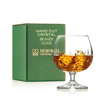 Hemswell Crystal Single Brandy Glass - Goblet Cut Crystal Brandy Glasses with Presentation Box - Snifter for Cognac 250ml European - Wicklow