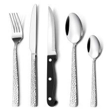 40 Piece Cutlery Sets with Steak Knives, Homikit Stainless Steel Hammered Flatware Set Included Knives Forks Spoons, Service for 8 People, Mirror