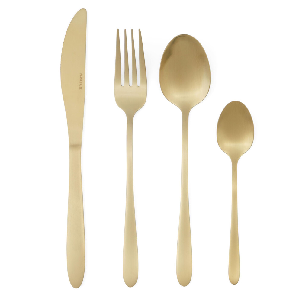 Salter BW11396EU7 Gold Cutlery Set, Chiltern 16 Piece Stainless Steel Flatware Set for 4 People, Knife & Fork Silverware, Knives Forks Spoons, Brushed