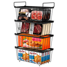 Teodute 4 Pack Chest Freezer Baskets, Stackable Freezer Organiser with Handles, for 198L Sort Frozen Foods (Black)