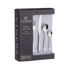 Viners Eden 24 Piece Elegant Mirror Polished Stainless Steel Flatware Gift Box, Silver