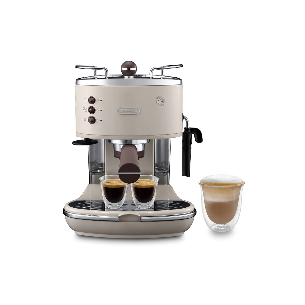 New De'longhi Vintage Icona Traditional Barista Pump Espresso Machine, Coffee And Cappuccino Maker, Ecov311bg, 1.4 Liters, Cream Cream,Brown Ecov311.bg