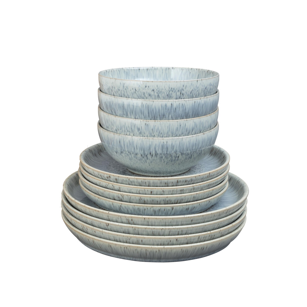Denby - Halo Speckle Coupe Dinner Set For 4 - 12 Piece Ceramic Tableware - Dishwasher Microwave Safe Stoneware Crockery - Reactive Glaze, Grey - 4 x