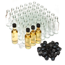 Better Bottles Mini Liquor Bottles with Lids and Funnel, 50 Pack, Small Reusable Glass Tasters for Spirit Samples, Essential Oils, or Party Favours,