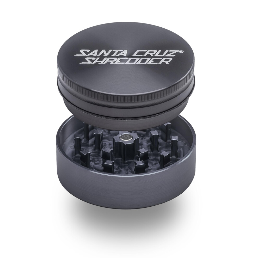 Santa Cruz Shredder Grey Metal Herb Grinder Knurled Top For Stronger Grip 2-Piece 2.2" (Grey)