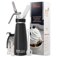 EurKitchen Professional Aluminium Whipped Cream Dispenser- 500 ml Leak-Free Cream Whipper with 3 Decorating Nozzles & Cleaning Brush- Nitrous Oxide